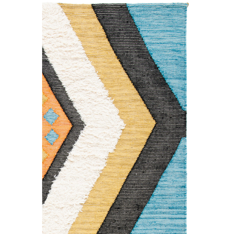 Wynward Hand Woven Wool/Cotton Southwestern Rug in Blue/Orange, Rectangle 3' x 5'