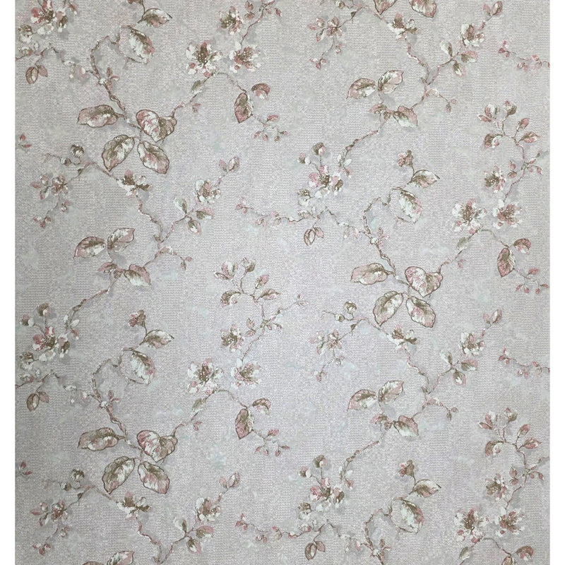 Rose grisâtre délavé, écailles de poisson en plâtre, papier peint à branches florales