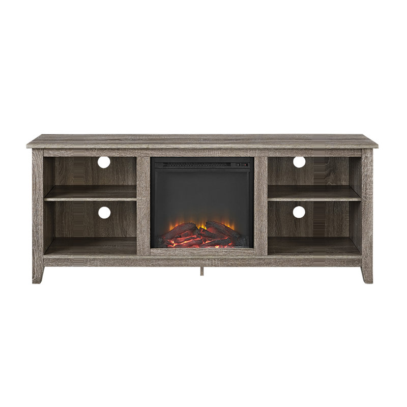Meuble télé pour téléviseur de 65 po ou moins avec foyer électrique Kneeland, Driftwood