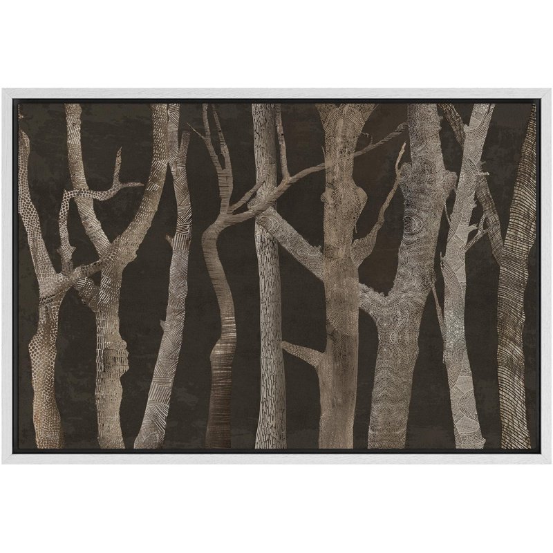 Abstrait forêt brune, troncs de bouleaux, décor de maison de campagne rustique, art moderne sur toile, Blanc
