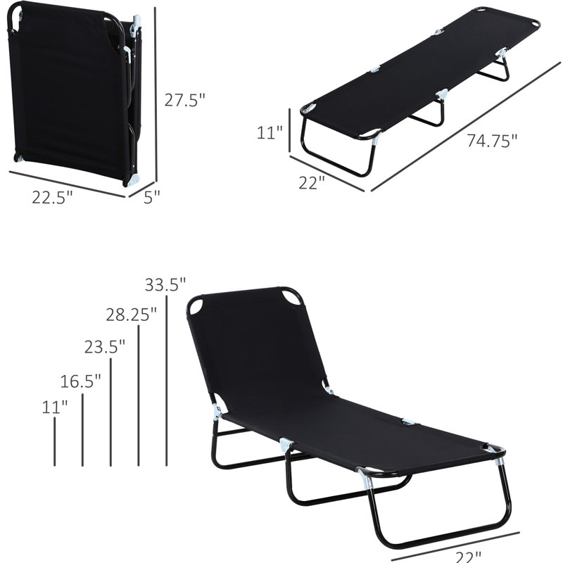 Black Sun Lounger Chair For Outdoor - Adjustable & Foldable Use Lightweight Construction