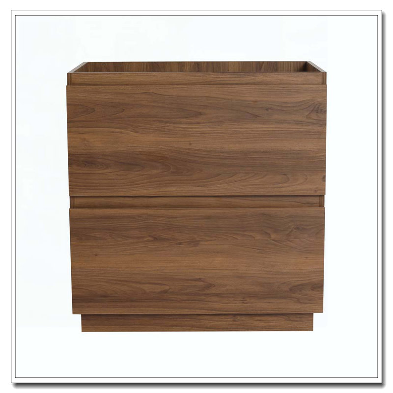 Armoire de salle de bain autoportante moderne avec deux tiroirs faciles à assembler, Brun