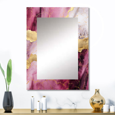 Rose et or marbre Essence I - grand miroir mural en marbre, miroir unique rose, impression d'art en métal