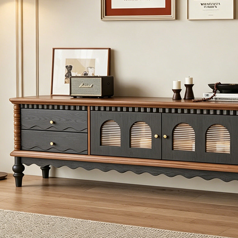 Meuble télé rétro en bois massif de style français, H 22 po x L 70,9 po x l 15,7 po, Brun noyer