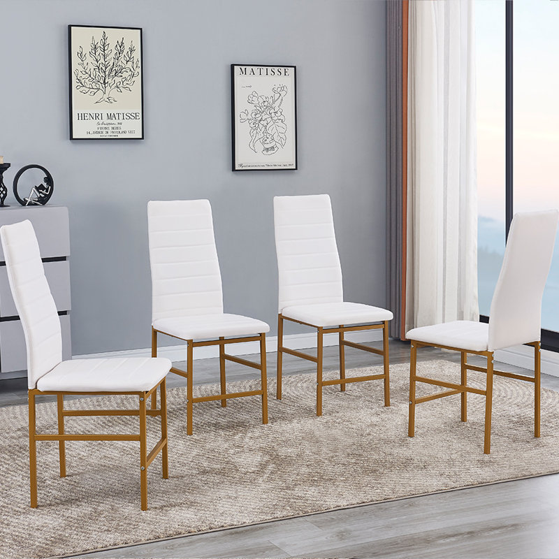 Aireona 45cm H Upholstered Metal Parsons Chair, Gold, White