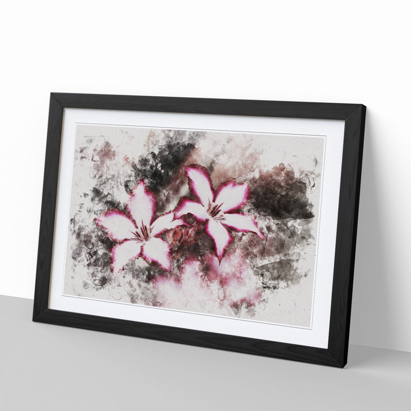 Pink Lily Flowers - Picture Frame Painting, Black Framed, 65cm H x 90cm W x 2cm D