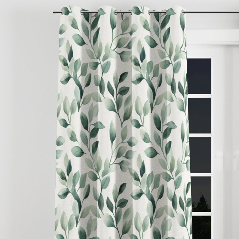 Rideaux abstraits pour chambre à coucher - Rideau moderne à œillets brise sauge - 1 panneau, L 52 po x L 90 po