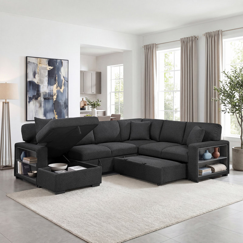 Canapé modulaire contemporain à accoudoirs carrés avec lit escamotable Meserve de 121 po Meserve, Left Hand Facing