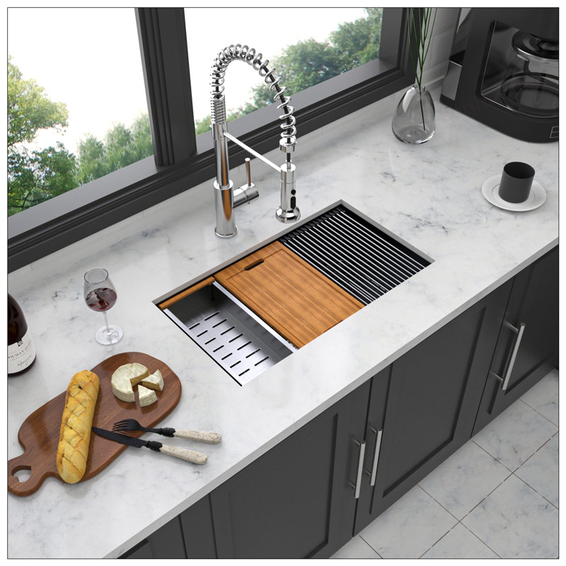 Gunmetal Black Workstation Kitchen Sink - 30x18x10 Inch Single Bowl, 16 Gauge Stainless Steel with Nano Finish and Accessories