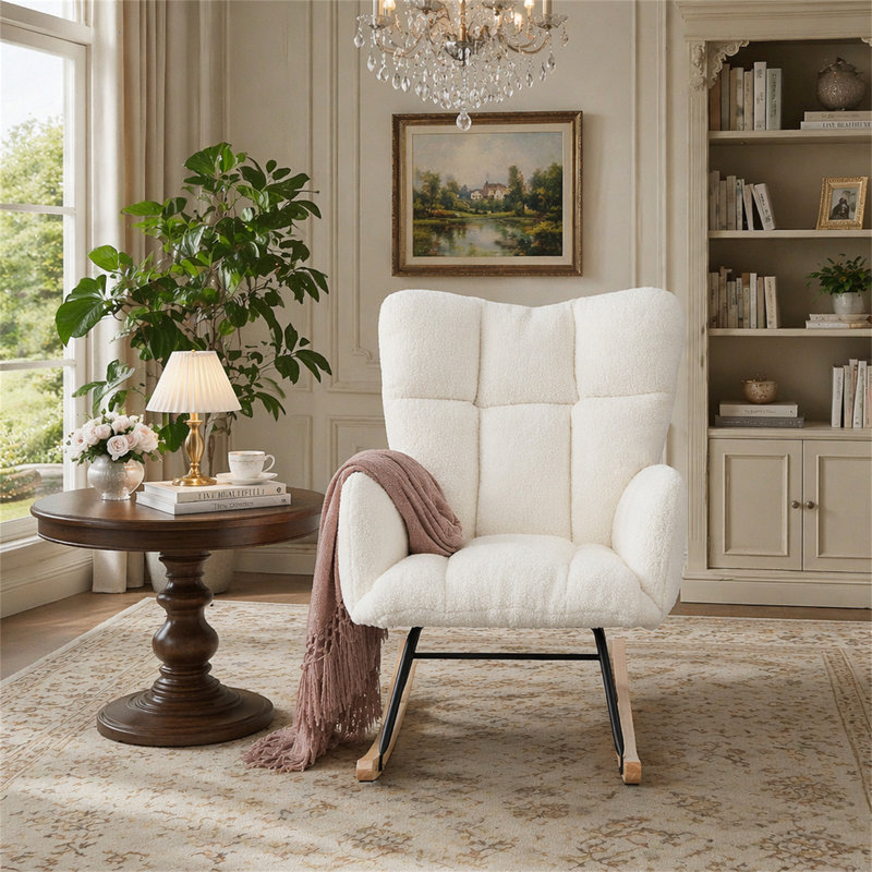 Fauteuil à bascule et fauteuil capitonné Glider Chair For Living, Ivoire ivoire