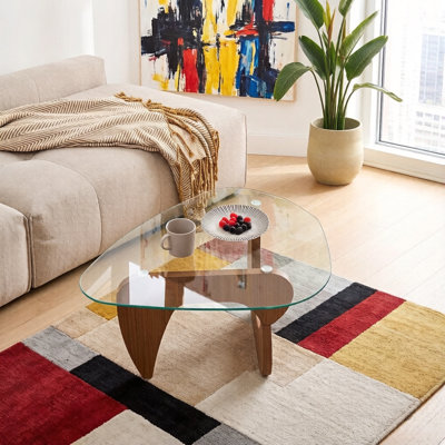 43" W Rounded Triangle Glass Coffee Table