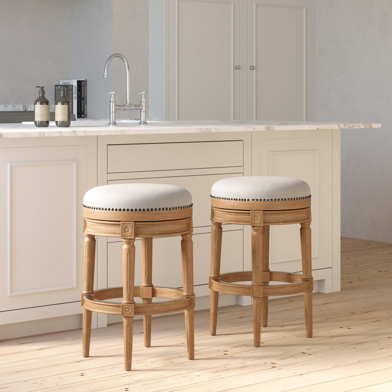 Backless Swivel Bar Stool, Weathered Natural, Gray/Beige
