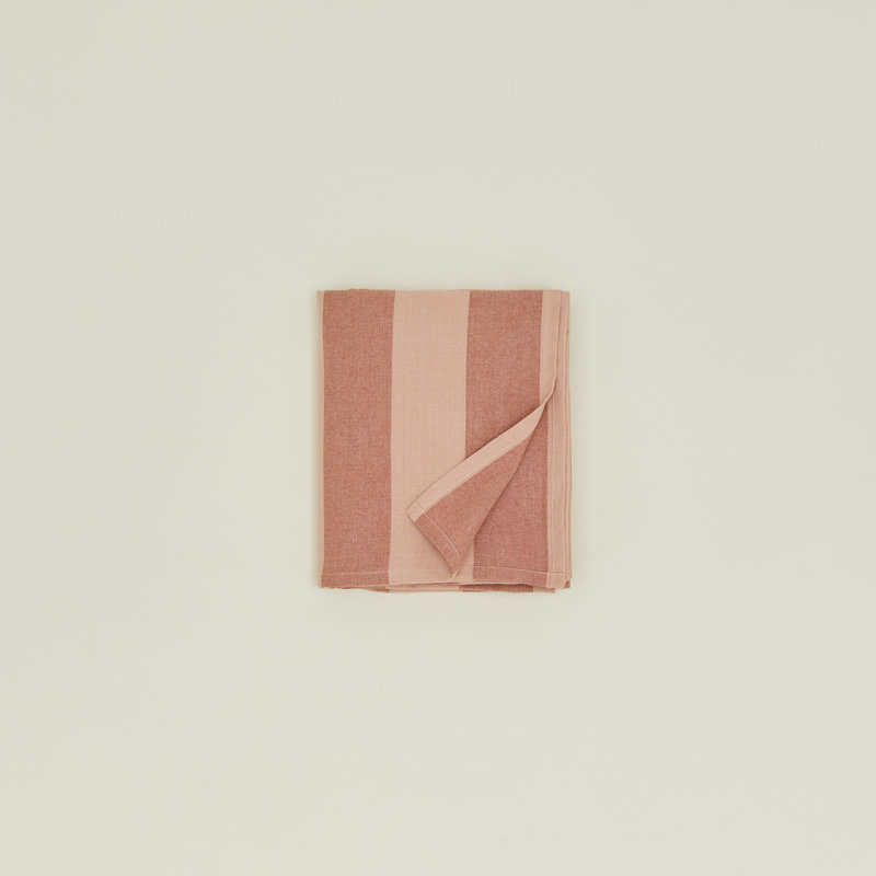 Blush and Terracotta Striped Cotton Rectangular Tablecloth