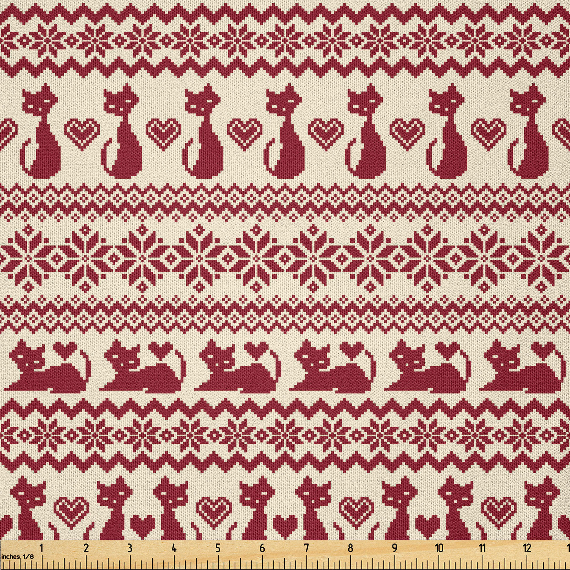 The Seasonal Aisle Fabric by the meter, cat pattern pixel art, beige ...