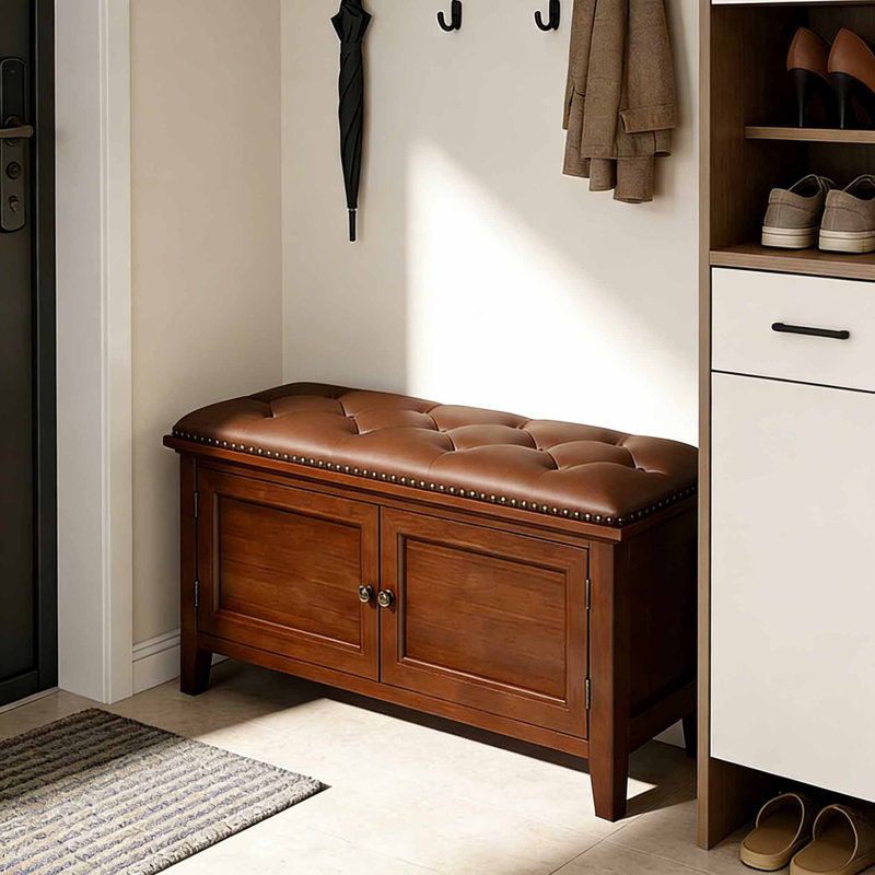 Shoe Storage Bench, 17.72" H x 39.37" W x 13.78" D, Brown