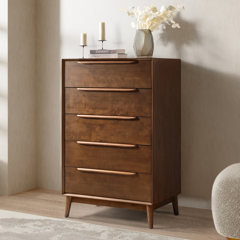 mid century modern 5 drawer dresser Sculptural Atomic Style Vintage Highboy... MOD CITY MADNESS this dresser dressers for bedroom offers both durability and the beauty of natural wood grain Columbia Engineered Wood 47.5-Inch Tall