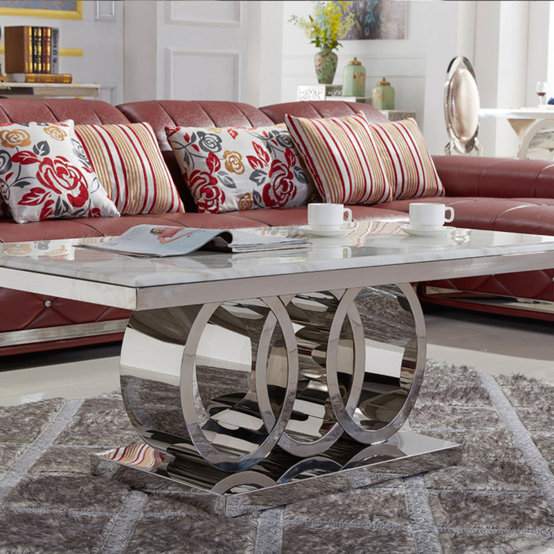 European-style square marble coffee table, 19.3" H x 51.2" L x 27.6" W