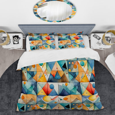 Ensemble de housse de couette géométrique bleu et rouge Triangle Blaze