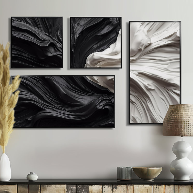 Noir et blanc marbré Dreamscape V - 4 impressions sur toile noir moderne, Noir, Impression encadrée sans passe-partout