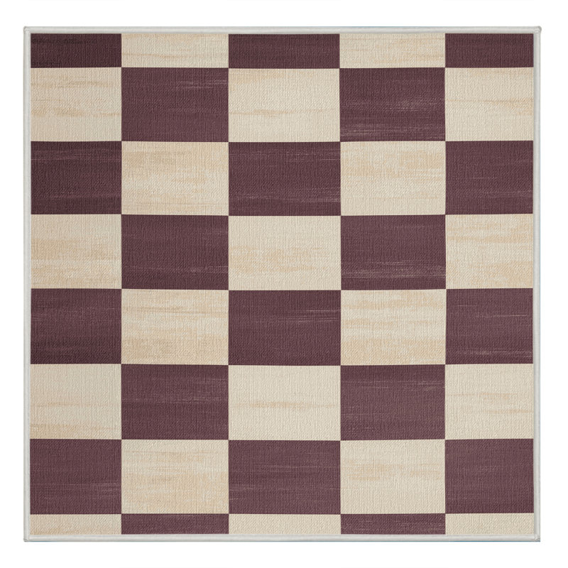 Machine Washable Checkered Beige Area Rug, Square 3'