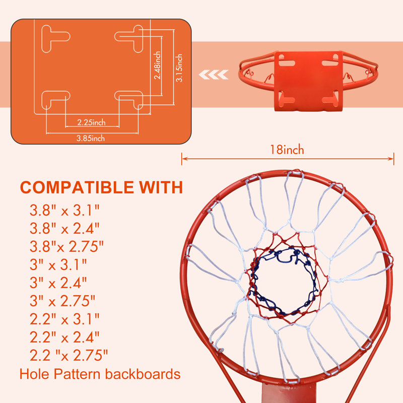 Remplacement de la jante de basketball en acier de 18 po avec filet - Installation facile, qualité durable pour le panier de basketball