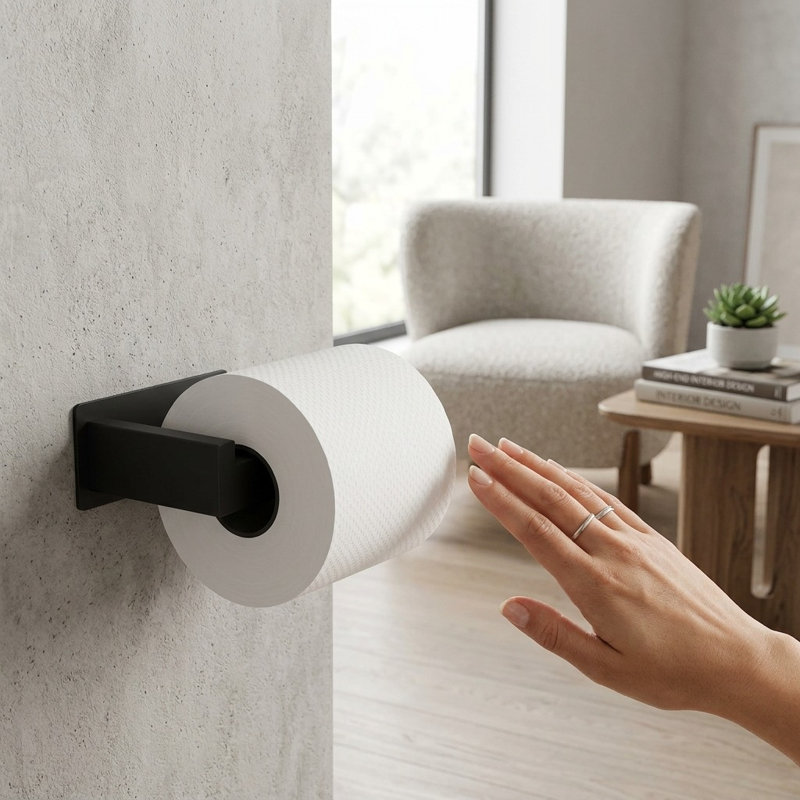Porte-papier hygiénique auto-adhésif sans perçage, Noir