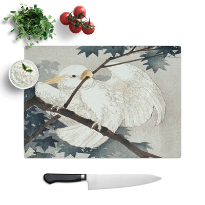 Tempered Glass Yellow Crested Cockatoo in a Tree by Ohara Koson Chopping Board