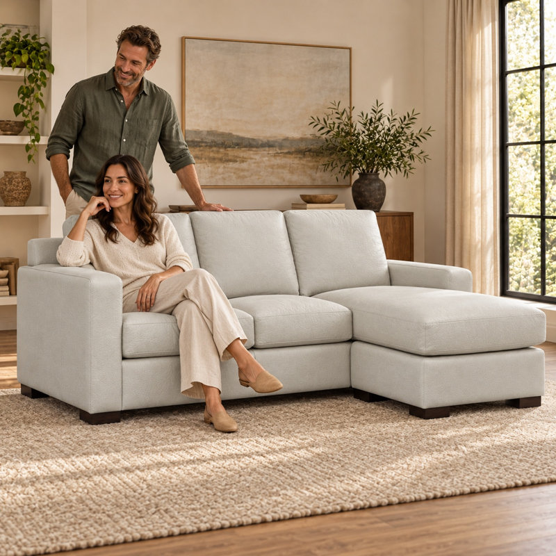 Madison Heirloom Quality Chaise with Ottoman Base in Buttery Soft 100% Top Grain Leather, Made to Order, Boca Winter White