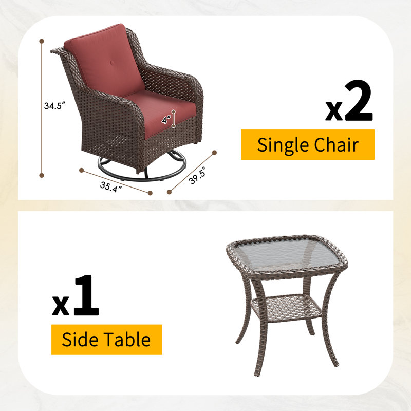Ensemble de conversation pour l'extérieur 7/9 personnes avec chaises berçantes et repose-pieds, Rouge