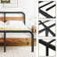 King Size Black Metal Platform Bed with Wood-Grain Headboard and Footboard, Heavy-Duty Steel Support, No Box Spring Needed-1035766300