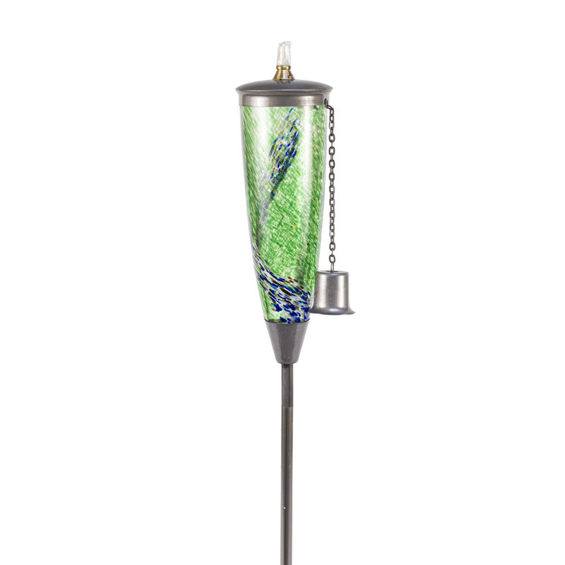 Genesis Green Blown Glass Outdoor Oil Torch with Steel Stake