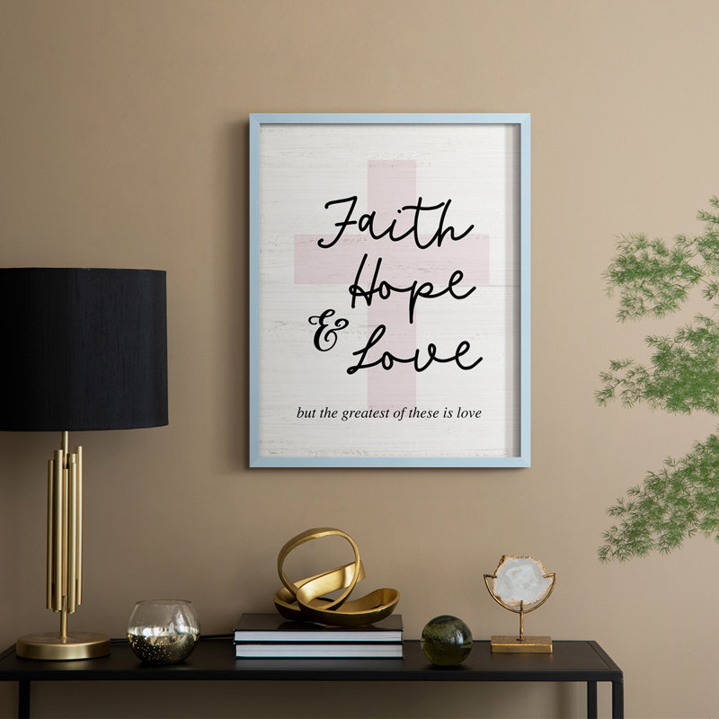 Faith Hope and Love, reproduction encadrée en bois massif, H 15 po x l 12 po, Bleu