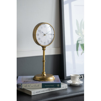6.5x6x15" Vintage Inspired Gold Iron Table Clock
