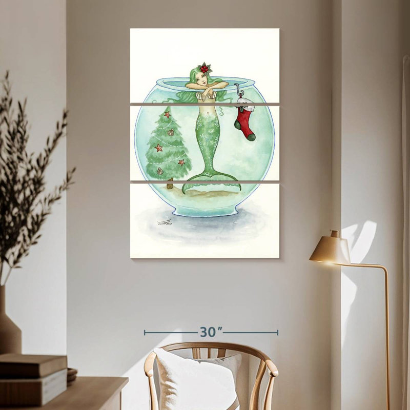 Kelan sirène en attente du père Noël, H 65 po x l 42 po