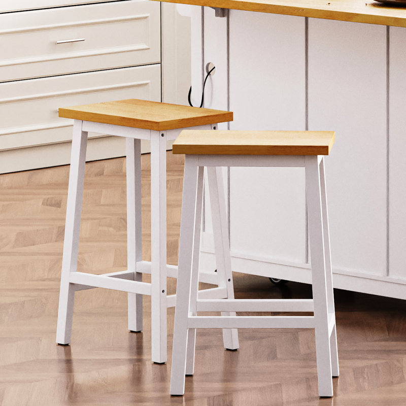 De 2 chaises de bar en bois massif, 25,6 po de hauteur, blanc, repose-pieds de style pour la cuisine quotidienne, tabourets hauts, décor, repose-pieds, comptoir