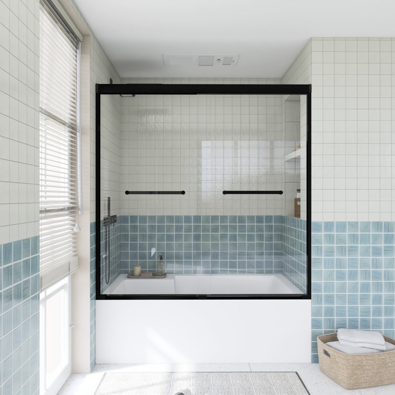 56-60" W × 60" H Double Sliding Framed Tub Door, Matte Black