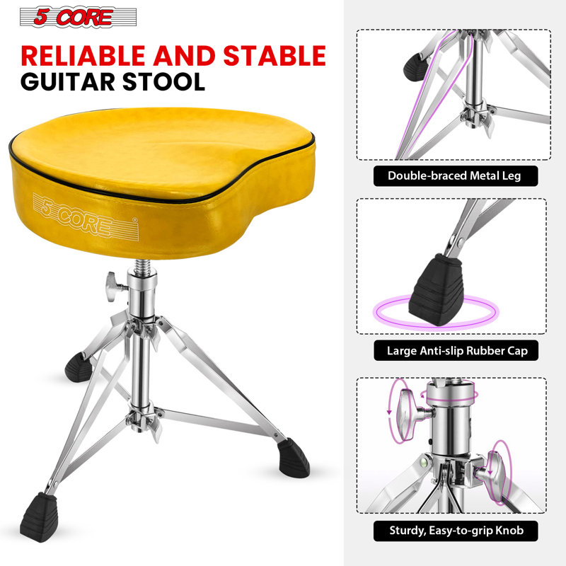Tabouret de guitare rembourré à 5 cœurs et siège de tambour pour adultes et enfants, Jaune