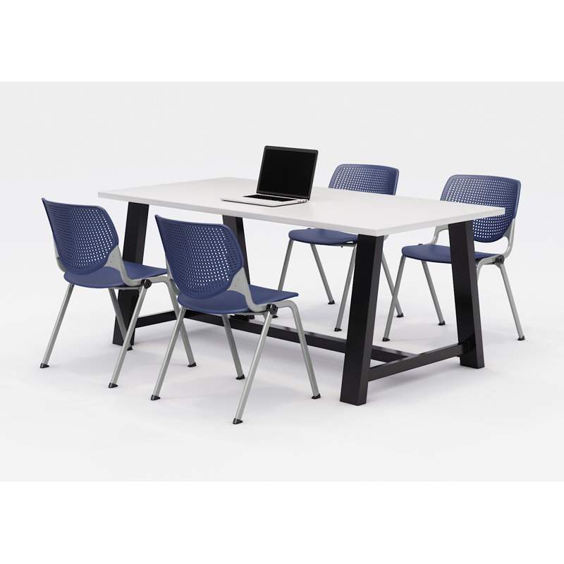 Ensemble de table de réunion et de chaises Midtown, H 30 po x L 72 po x P 36 po, Blanc de designer, Bleu marine