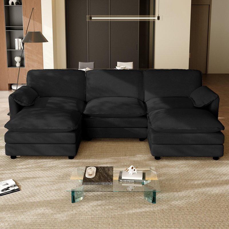 Canapé modulaire en U pour salon Kariba, Chenille noir