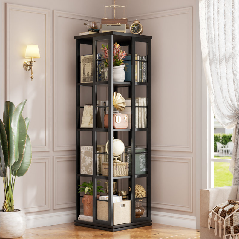 360° Rotating Bookcase, Storage And Display Spinning Corner Bookshelf For Home Office And Living Room, Black