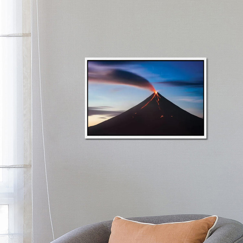 Volcano Eruption, Philippines 1 Piece Wall Art on Canvas, 66.04cm H x 101.6cm W x 3.81cm D, White Floater Framed