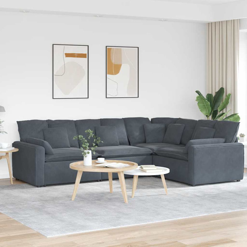  Canapé modulaire en velours gris foncé (100% polyester), mousse, métal