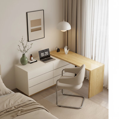 L-Shaped Corner Desk With 6 Drawers Reversible Computer Desk With Storage Home Office Writing Study Bedroom Vanity Executive Workstation
