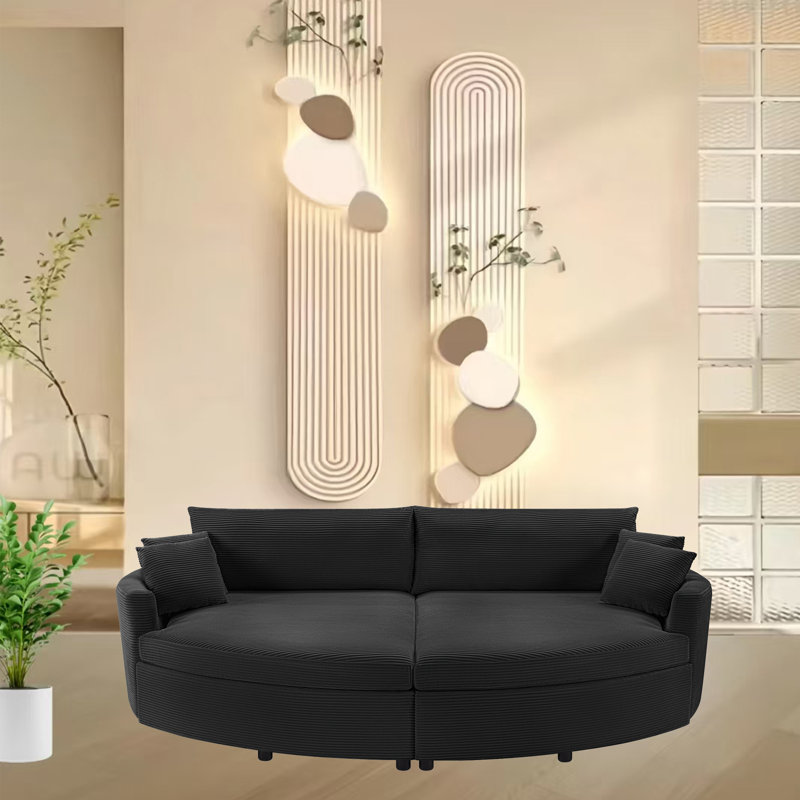 Canapé-lit double en chenille 102,3 po noir, ports USB et siège profond, sans assemblage, Noir
