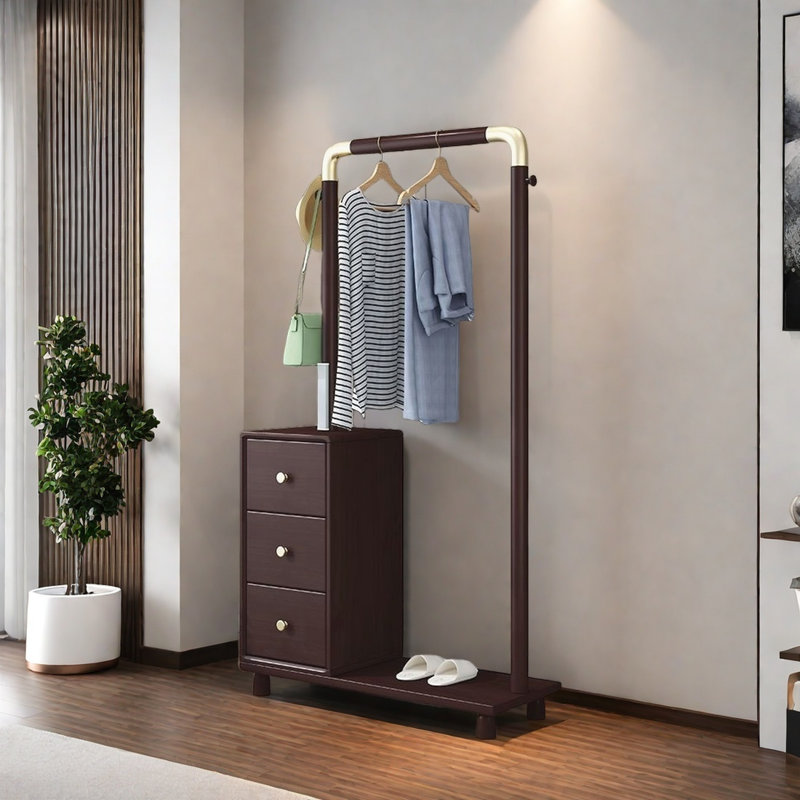 Large - Capacity Coat Rack with Drawers, Dark Walnut