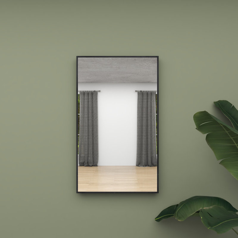 Wooden Minimalistic Wall Mirror with Thin Frame, Black, 40.25" x 24.13"