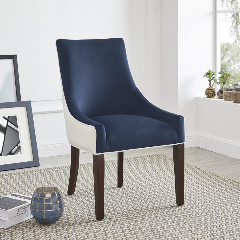 19.5'' H Upholstered Walnut Side Chair, Navy