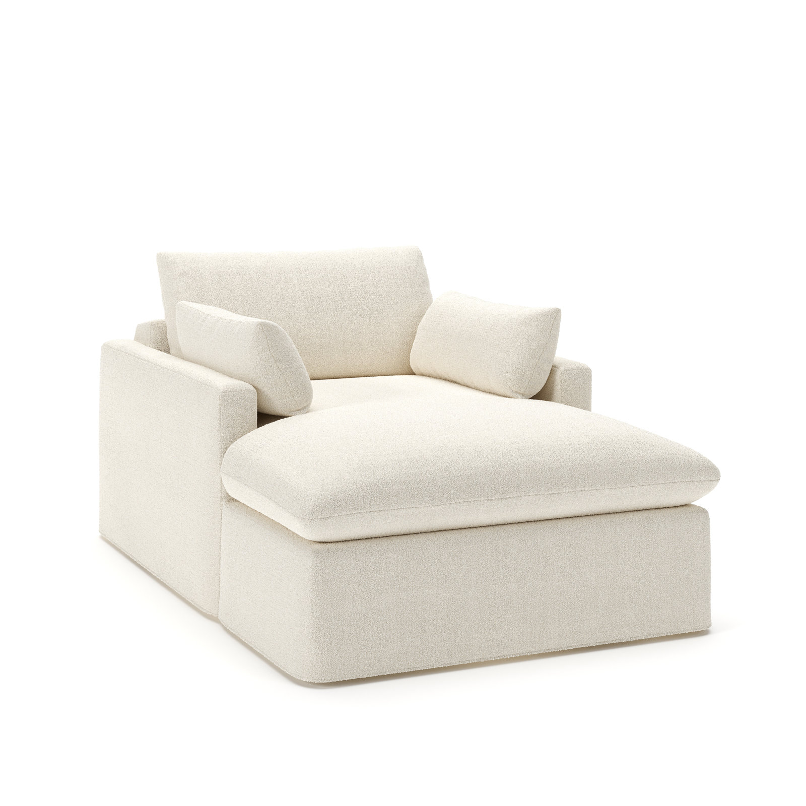 Luna Cotton Upholstered Chaise Lounge, Davis Pearl Performance Bouclé