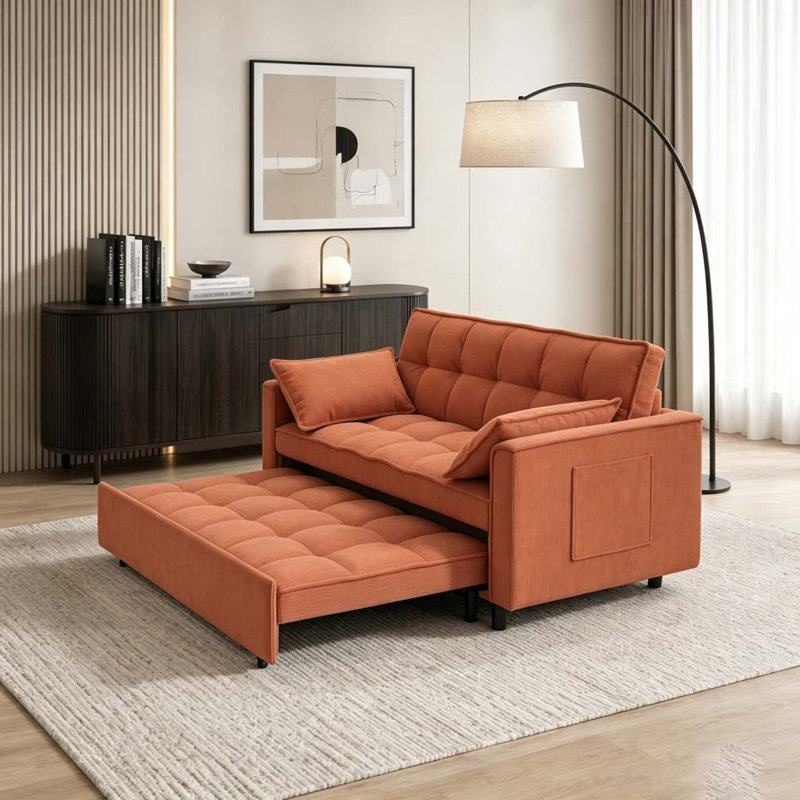 Canapé-lit modulaire 54,30 po Corduroy, Orange