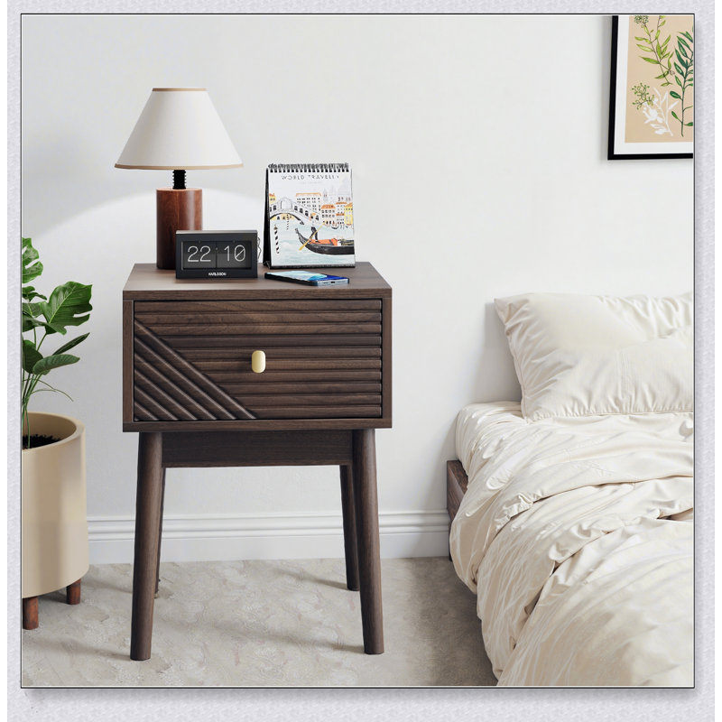 Ensemble de table de chevet en noyer de style médiéval-moderne avec poignées en métal, ensemble de 2 pièces de 15,75 po x 15,75 po x 21,65 po